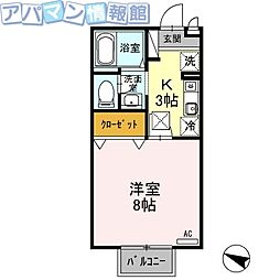 サフランB 1Kの間取図画像