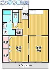 エトワール城山 2DKの間取図画像