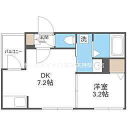 ライトサイド 1DKの間取図画像