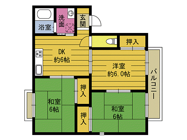 ファミ－ル B201｜大分県別府市大畑(賃貸アパート3DK・2階・53.80㎡)の写真 その2