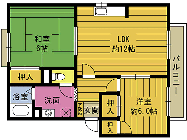 メゾン荘園 A201｜大分県別府市荘園(賃貸アパート2LDK・2階・54.00㎡)の写真 その2