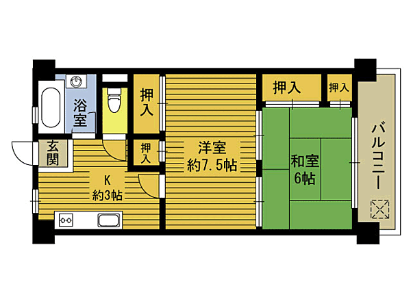 扇山コーポ 103｜大分県別府市扇山(賃貸マンション2K・2階・40.50㎡)の写真 その2