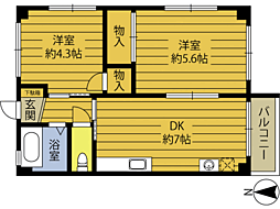 クレスト石垣 2DKの間取図画像