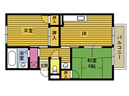 プレジール南石垣 2DKの間取図画像