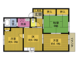 リバーサイドサンセイ 3DKの間取図画像
