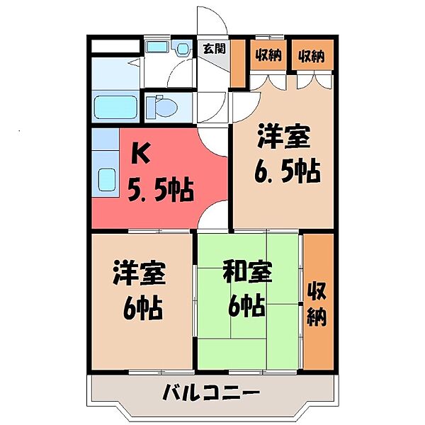 ユーミーつるた 1 ｜栃木県宇都宮市鶴田1丁目(賃貸マンション3K・3階・55.20㎡)の写真 その2