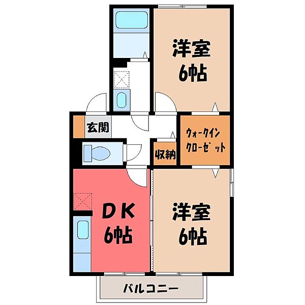 ヴァンコート B ｜栃木県宇都宮市雀の宮1丁目(賃貸アパート2DK・1階・45.42㎡)の写真 その2