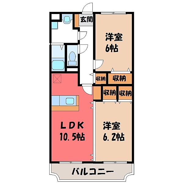 Y＆Mドリーム III ｜栃木県塩谷郡高根沢町大字宝積寺(賃貸マンション2LDK・3階・55.51㎡)の写真 その2