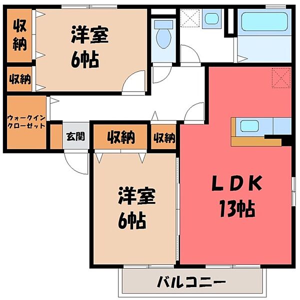 ヴィラージュ I ｜栃木県宇都宮市細谷1丁目(賃貸アパート2LDK・1階・64.87㎡)の写真 その2