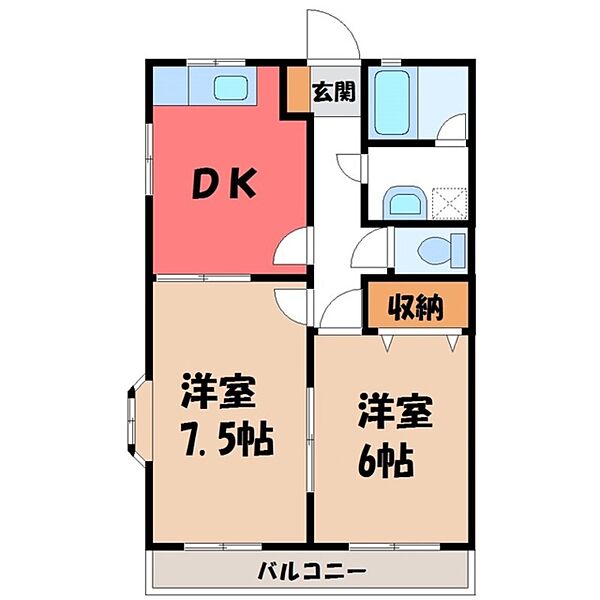 コーポカオル ｜栃木県宇都宮市松原1丁目(賃貸マンション2DK・2階・43.74㎡)の写真 その2