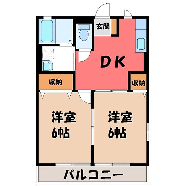 フィオーレ若松原 F ｜栃木県宇都宮市若松原3丁目(賃貸アパート2DK・1階・40.50㎡)の写真 その2