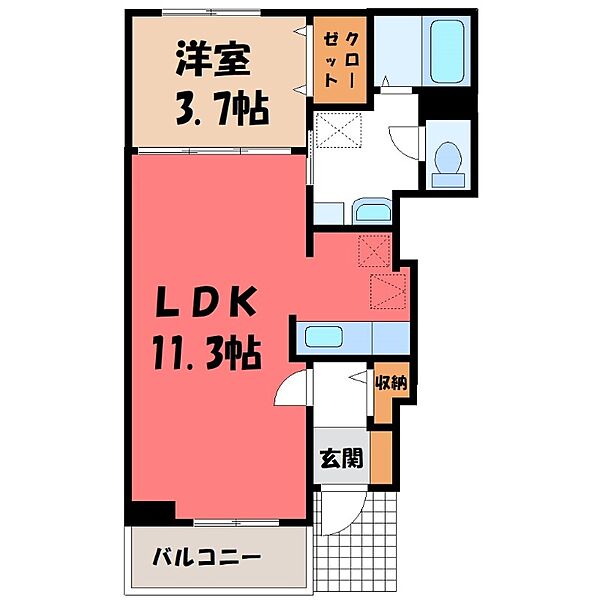 ストリート サイド ｜栃木県さくら市卯の里1丁目(賃貸アパート1LDK・1階・37.13㎡)の写真 その2