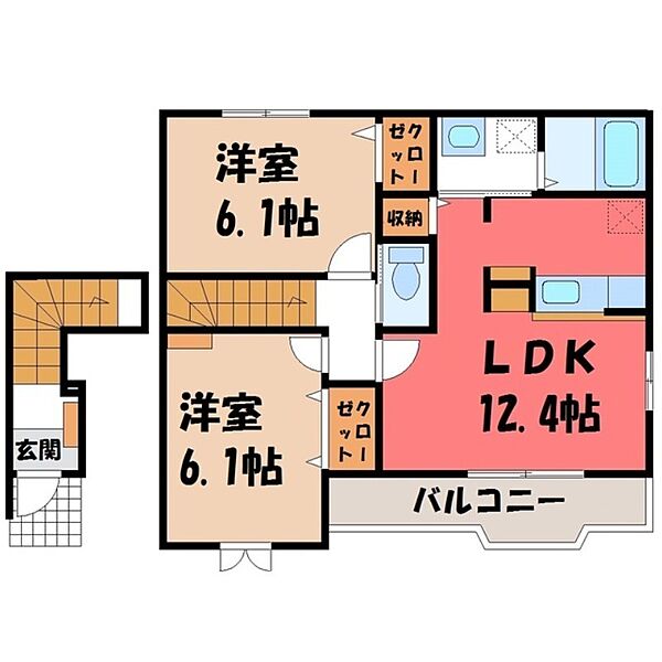 ガーデンヒルズ K ｜栃木県下都賀郡壬生町中央町(賃貸アパート2LDK・2階・59.09㎡)の写真 その2