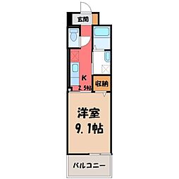 JR東北本線 雀宮駅 バス10分 横川西小学校前下車 徒歩4分の賃貸マンション 4階1Kの間取り