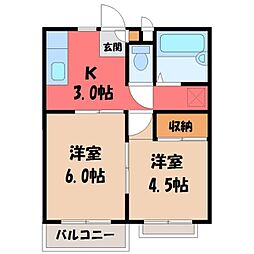 真岡鐵道 真岡駅 徒歩27分の賃貸アパート 2階2Kの間取り