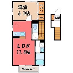 真岡鐵道 真岡駅 バス6分 大田山団地入口下車 徒歩7分の賃貸アパート 2階1LDKの間取り