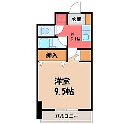 宇都宮芳賀ライトレール線 東宿郷駅 徒歩3分の賃貸マンション 10階1Kの間取り