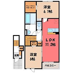 東武宇都宮線 壬生駅 徒歩17分の賃貸アパート 2階2LDKの間取り