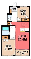 宇都宮市下栗町アパート 2LDKの間取図画像
