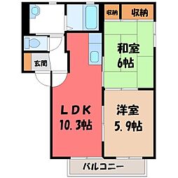 サウスタウンB館 2LDKの間取図画像