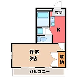 クレイン 1Kの間取図画像