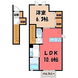 プランドールタウン若木D 1LDKの間取図画像