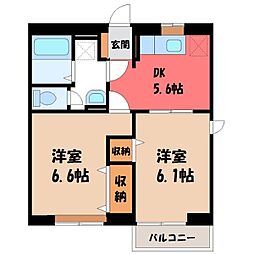 サンパティークおかもとA 2DKの間取図画像