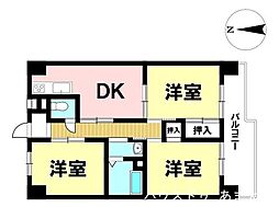 小橋方コーポラスA棟 3DKの間取図画像