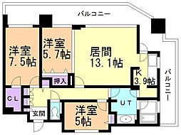プレステージ北二十条創韻 3LDKの間取図画像