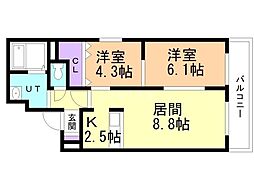 トール・シダース 2LDKの間取図画像