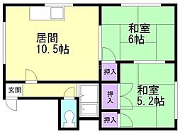 コーポサンエーB 2LDKの間取図画像