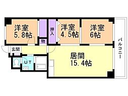スカイハイツ麻生2号棟 3LDKの間取図画像