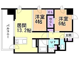 デュオヴェール札幌北大前グレイス 2LDKの間取図画像