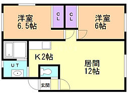 グリシーヌ・エス 2LDKの間取図画像