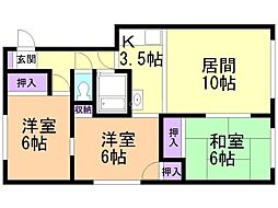 サンリバーハイツ 3LDKの間取図画像