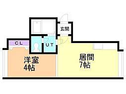 ヴァンテアン北 1DKの間取図画像