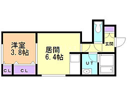 ラフレーズN34イースト 1DKの間取図画像