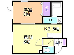 リブレあいの里 1LDKの間取図画像
