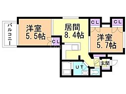 ジュネス23 2DKの間取図画像