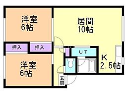 コーポ愛2 2LDKの間取図画像