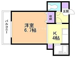 ツインビルいとう1号館 1Kの間取図画像