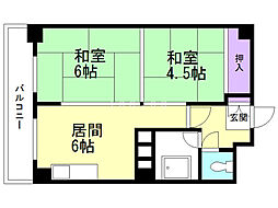 アルファスクエア北13条 2DKの間取図画像