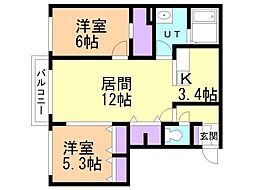 チリエージョノルド 2LDKの間取図画像
