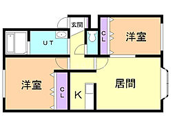 ノースガーデン参番館 2LDKの間取図画像