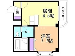 リストワール麻生 1DKの間取図画像