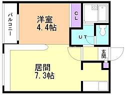 ハウスオブリザ北32条 1DKの間取図画像