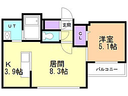 HGSノース23 1LDKの間取図画像