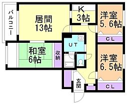 ＬＥＥ　ＳＰＡＣＥ篠路B 3階3LDKの間取り