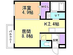 サムティ麻生 2階1LDKの間取り