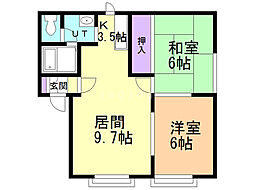 パークハウスゆりがはら 2LDKの間取図画像